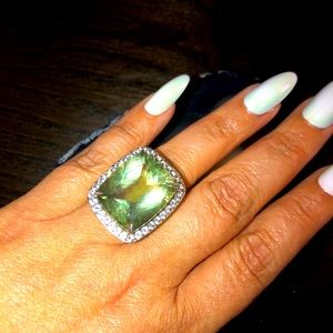 Prasiolite & White Topaz Rectangular Ring